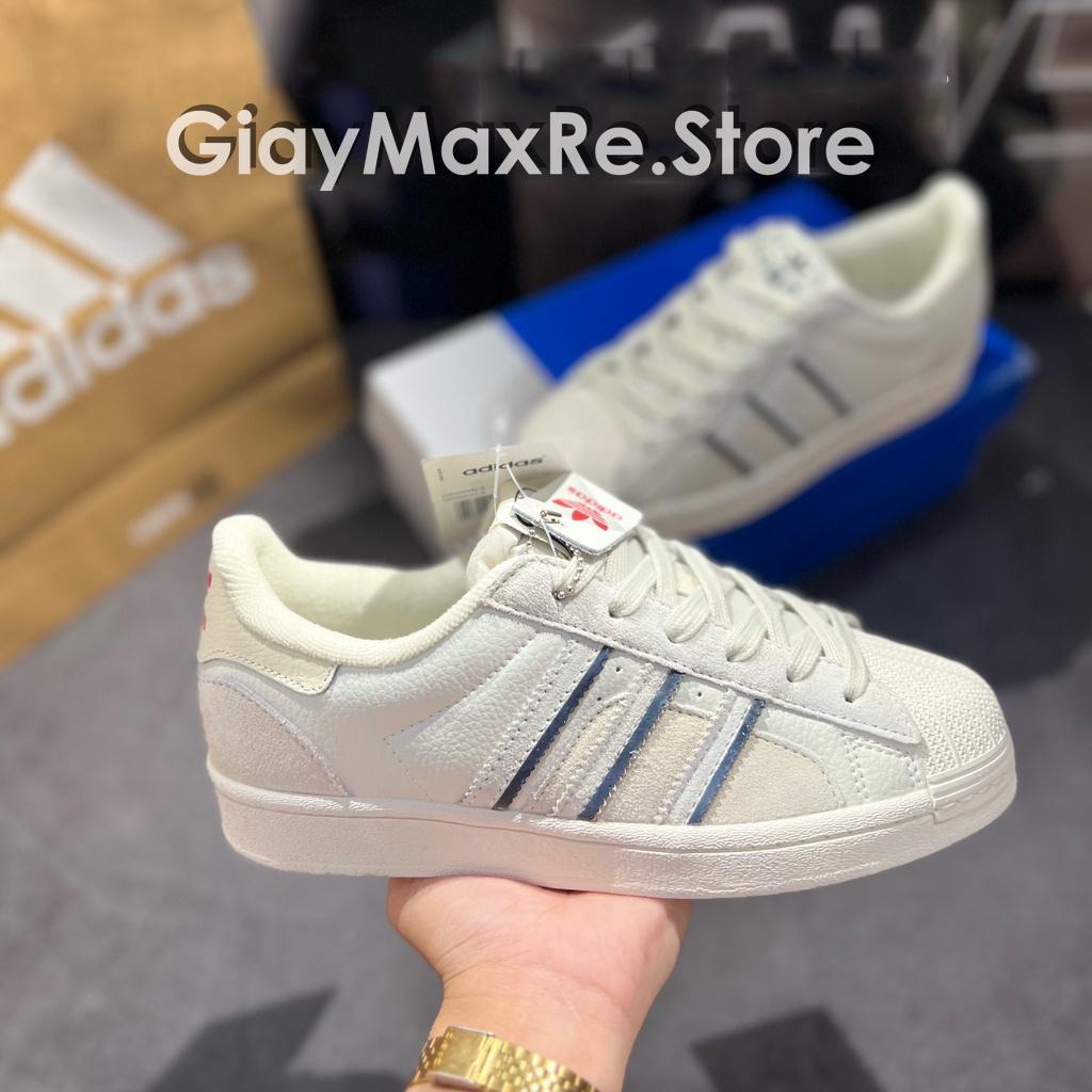 Giày Thể Thao Adida's Sò Trắng Da Lộn Hàng SC Mẫu Mới 2022, Giày Superstar Cloud White Mũi Sò Xám Da Lộn Full Box