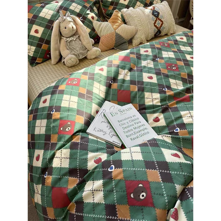 Chăn Ga Gối Cotton Living 💝 FREESHIP 💝 Bộ Chăn Ga Cotton 100% "Con Thoi Xanh Caro " nhập khẩu 4 món