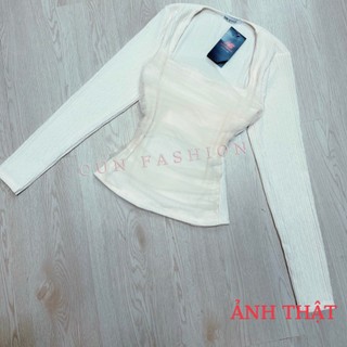 Áo Thun Nữ Cổ Vuông tay dài phối lưới cao cấp free size dưới 52kg cho nữ kiểu Thời Trang ICON SHOP MA3M