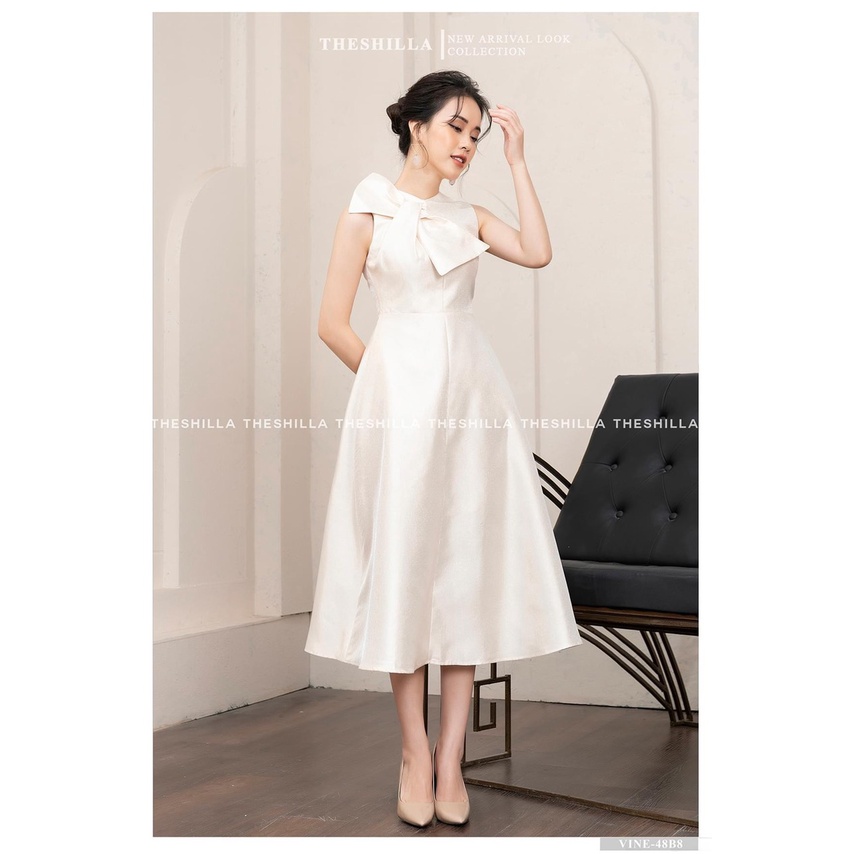 [3.3 Sales Freeship] Đầm công chúa, đầm trắng dáng xòe sát nách đính nơ cổ chất tapda đi tiệc phong cách Hàn Quốc mtb