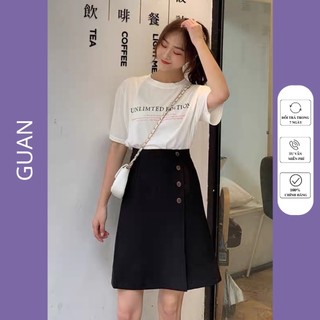 Chân váy công sở chữ a dài đến gối phối cúc sườn, chân váy chữ a dài đến gối