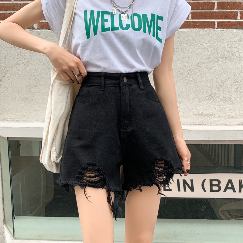 Quần Short denim Màu Đen Lưng Cao Ống Rộng Phong Cách Hàn Quốc Thời Trang Cho Nữ Nevaeh 2023