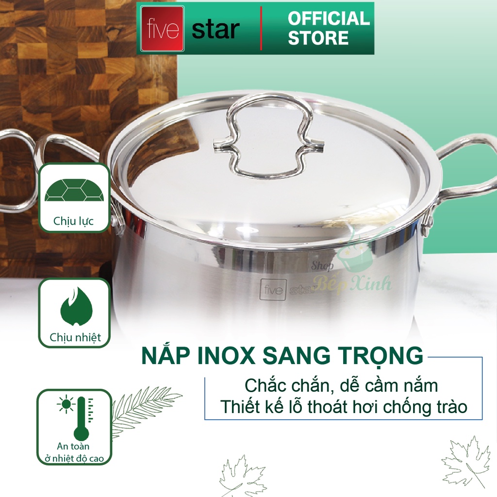 Nồi luộc gà inox 430 cao cấp Fivestar 3 đáy dùng được bếp từ , gas , hồng ngoại , tặng 1 muỗng canh ( 26/28/30/32/36cm )