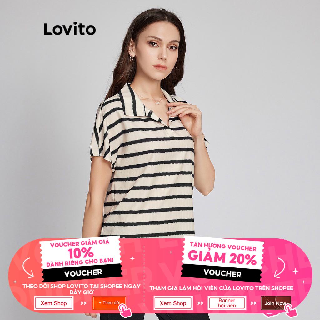 Áo cổ kiểu Lovito họa tiết sọc phong cách thường ngày L26LD024 (màu trắng ngà)