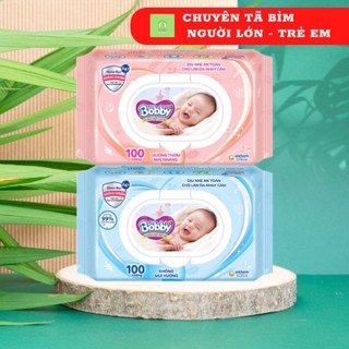 Khăn ướt bobby không mùi/có mùi loại 100 tờ có nắp