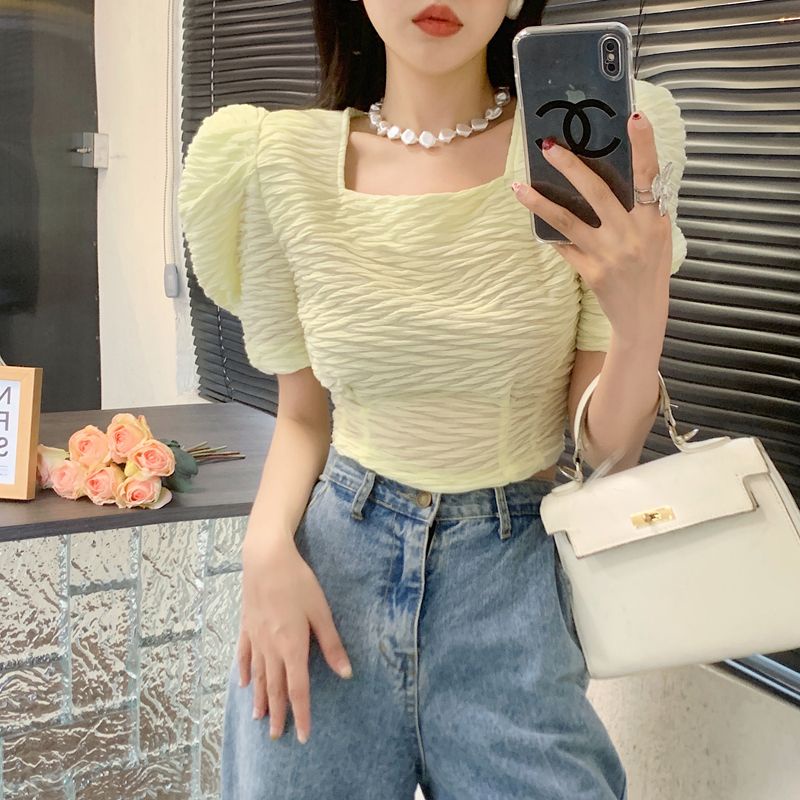 COZOKC Áo Kiểu Tay Phồng Cổ Vuông Thời Trang Xinh Xắn Cho Nữ