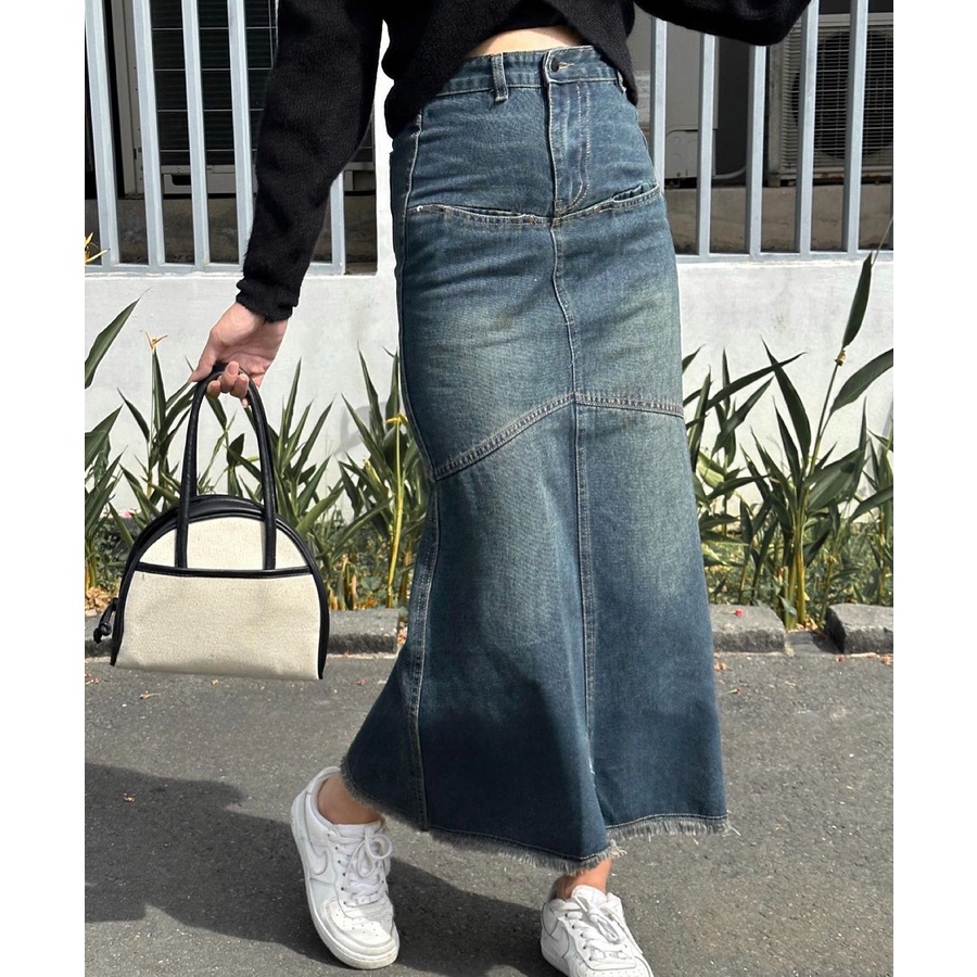 Chân váy jeans đuôi cá dáng ôm dài siêu hách dáng phong cách Hàn