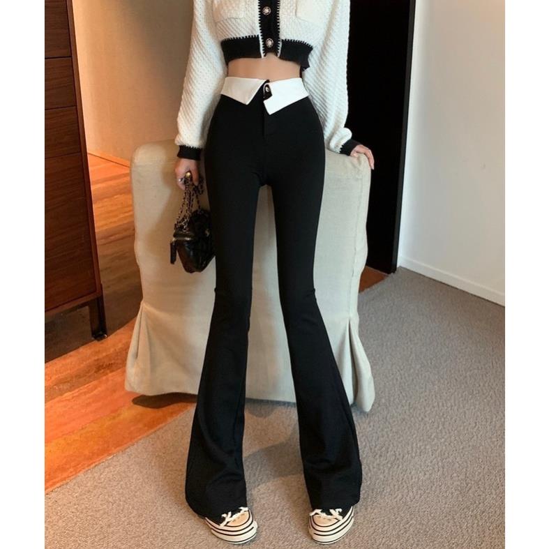 Quần ống loe cạp gấp ,chất vải umi mềm mịn,mặc cực đẹp K3