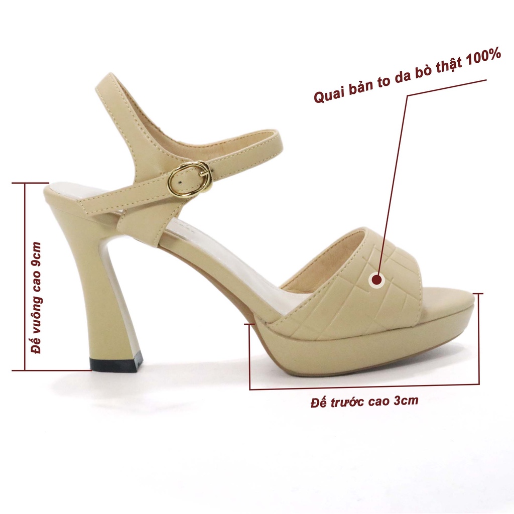Sandal nữ 9cm da bò HT.NeO , Giày sandal 2 đế tôn dáng cao trước cao sau chống mỏi ,quai bản to che khuyết điểm bàn chân