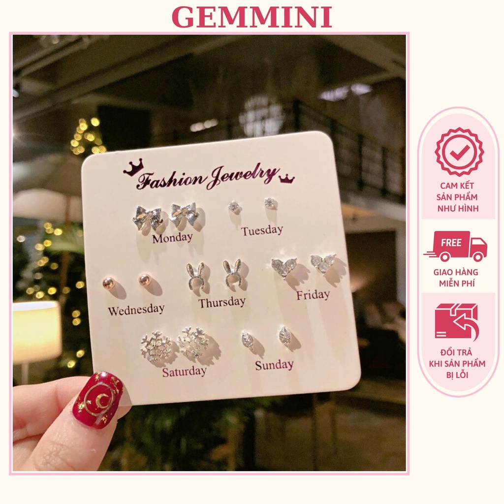 Set 7 đôi bông tai khuyên tai theo thứ mini dễ thương cho nữ phụ kiện thời trang phong cách Hàn Quốc GEMMINI GM063