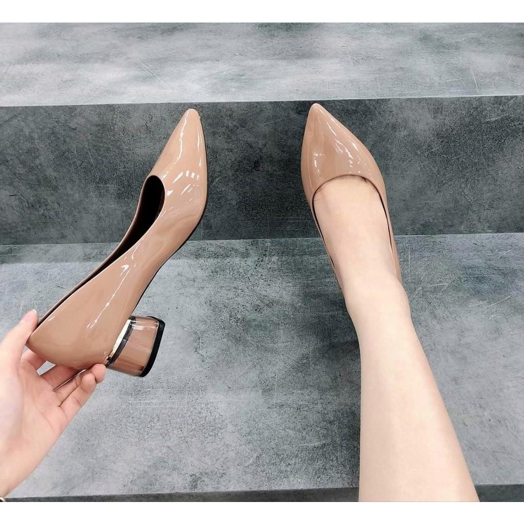 Giày cao gót nữ da bóng nano giày cao gót 3cm