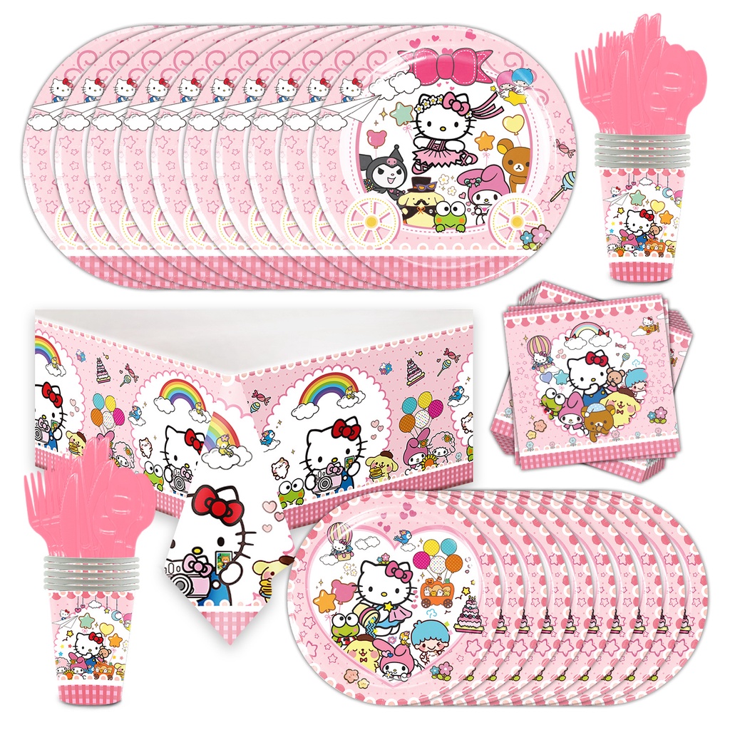 Bộ Khăn Trải Bàn Dùng Một Lần In Hình Hello Kitty Dễ Thương
