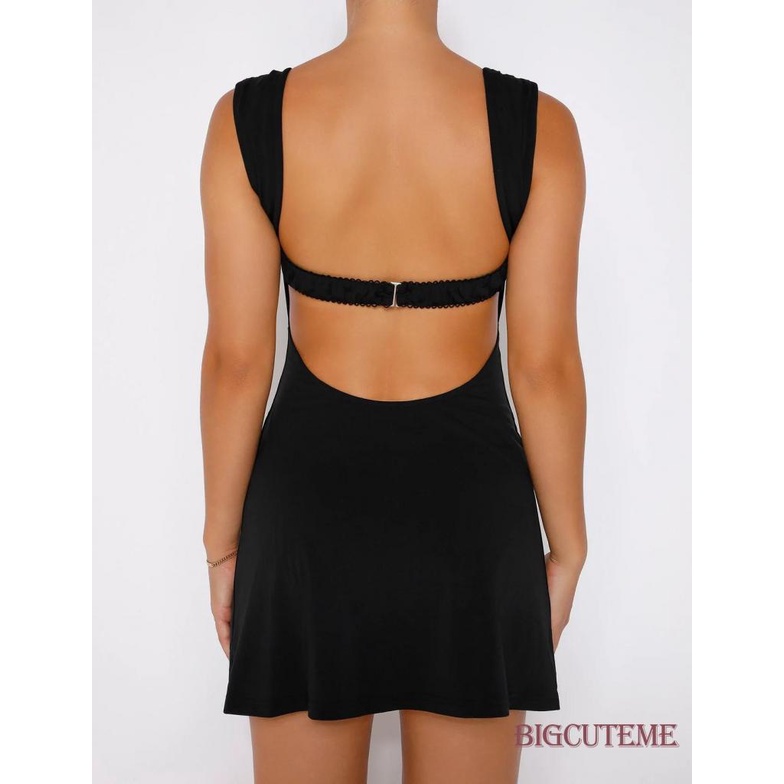 Đầm Hai Dây Mini Màu Đen Hở Lưng Thời Trang Mùa Hè Cho Nữ