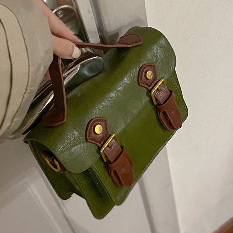 Mischa Túi Đeo Chéo Da PU Dáng Vuông Nhỏ Phối Màu Tương Phản Kiểu retro Dễ Phối Đồ