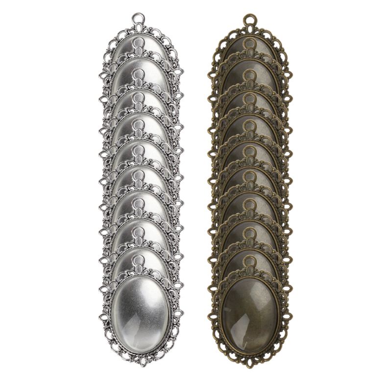 Set 10 Mặt Dây Chuyền Hình Oval Bằng Thủy Tinh Trong Suốt