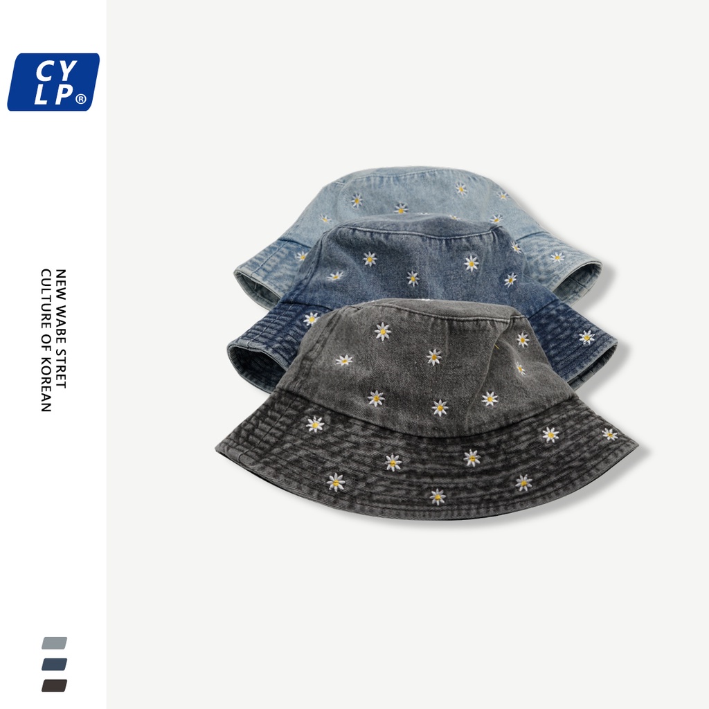 Nón Tai Bèo Denim Họa Tiết Hoa Cúc Thêu Phong Cách Hàn Quốc Thời Trang Xuân Hè Dành Cho Nữ