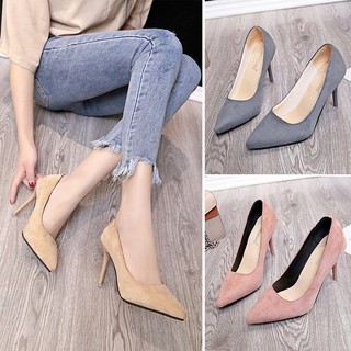 Giày cao gót trơn da lộn Big size 33-43 - Ảnh thật