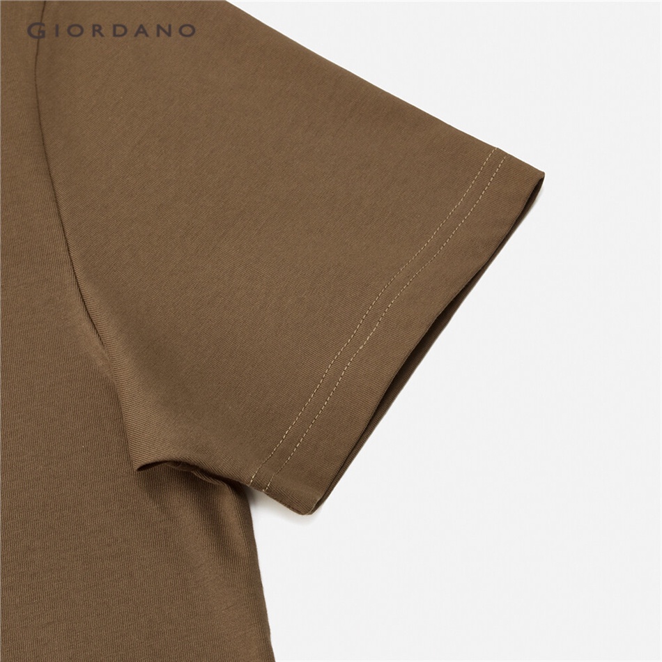 Áo thun cotton GIORDANO 13023211 cổ lọ ngắn tay màu trơn cho nam