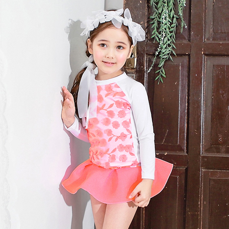 BBB Infant Baby Girls Floral Prints Long Sleeve Split Swimwear Kids Quick Drying Swimsuit Beach Dress Dancing Lace Dress