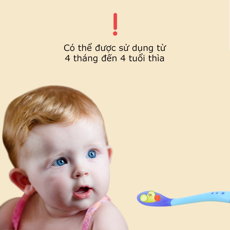 Thìa Silicon Báo Nóng,Muỗng Silicon Mềm Cho Bé Ăn Dặm Giúp Bé Ăn Ngoan,Ngon Miệng