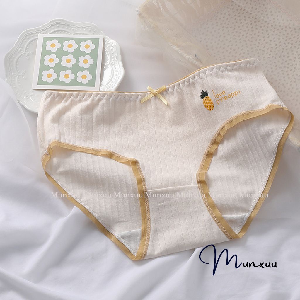 Quần lót nữ MUNXUU vải cotton trơn mềm mịn mát màu sắc trung tính họa tiết quả dâu dễ thương- QC140