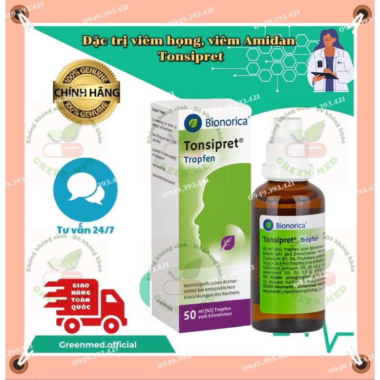 Siro ho /Tinh chất Tonsipret 30ml v.iêm họ.ng