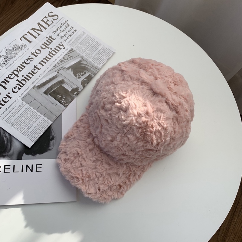 Mũ Bóng Chày Giả Lông Thỏ Dày Dặn Màu Trơn Thời Trang Mùa Đông Hàn Quốc Cho Nữ