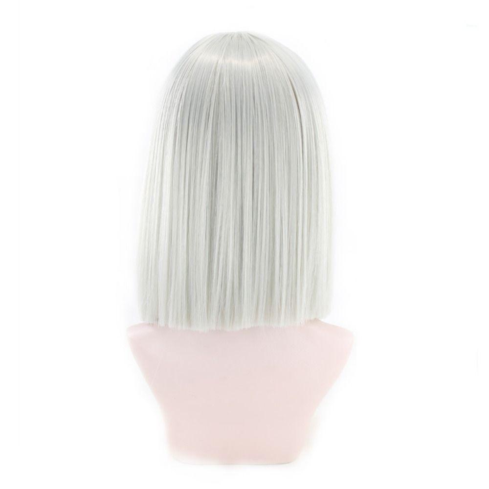 ANEMONE Bộ Tóc Giả Bob Thẳng Bằng Sợi Tổng Hợp Màu Trắng Đen Chịu Nhiệt