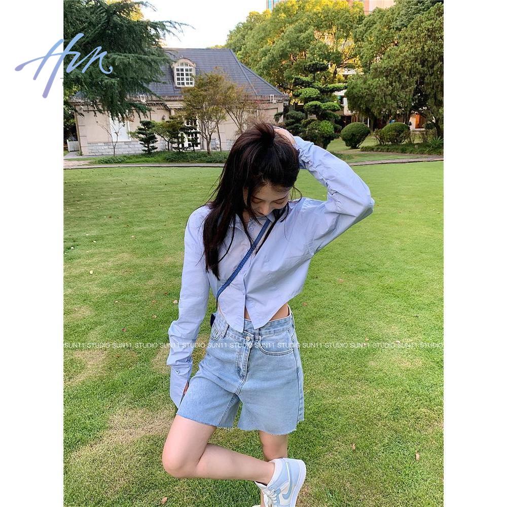 Áo Sơ Mi Tay Dài Dáng Rộng Ngắn Thời Trang Xuân Thu 2023 Hhjdsun11 Cho Nữ