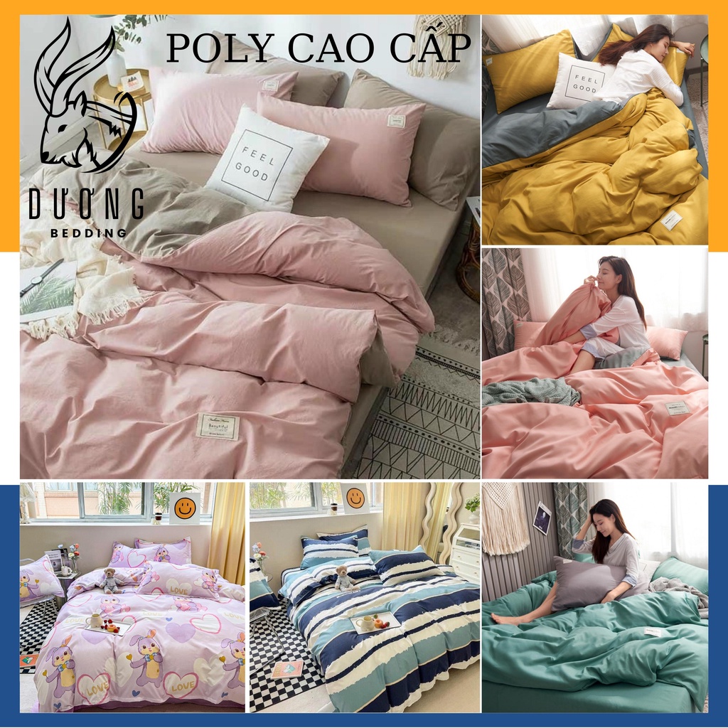 Bộ chăn ga gối cotton poly, bộ chăn ga gối 4 món đầy đủ kích thước mẫu mã