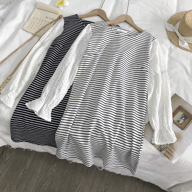 Đầm kẻ phối tay áo sơ mi Ulzzang HQ