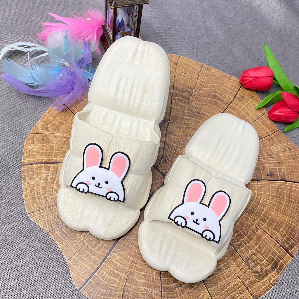 JY407-Dép màu sắc đơn giản trắng và đen đúc liền chất cao su mềm dễ dàng mix quần áo cực xinh THỎ NHỎ