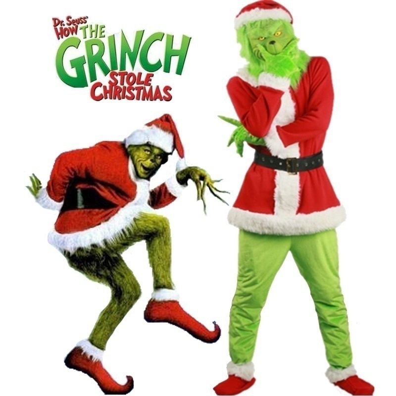 Trang phục tên trộm Grinch mặt nạ cao su có lông màu xanh lá cây The Green Grinch
