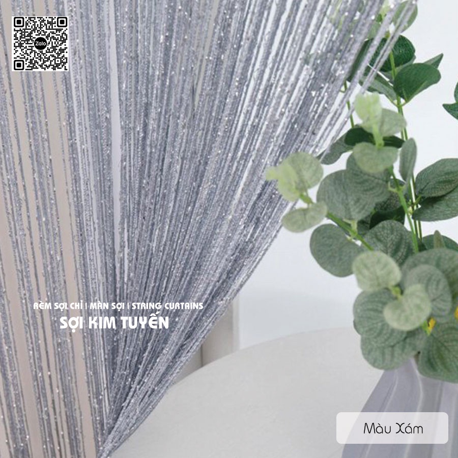 Rèm sợi chỉ kim tuyến màu xám cool KT 3m*3m Màn cửa trang trí nhà ở, vách ngăn spa, tiệm tóc