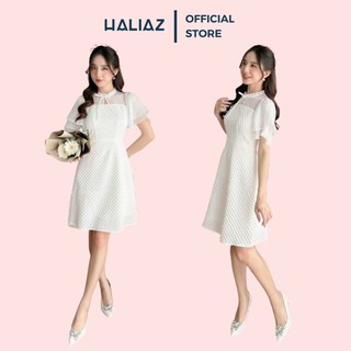 Váy, đầm thiết kế xốp phối tơ tay cánh tiên cổ nơ xinh xỉu, thời trang thiết kế HALIAZ