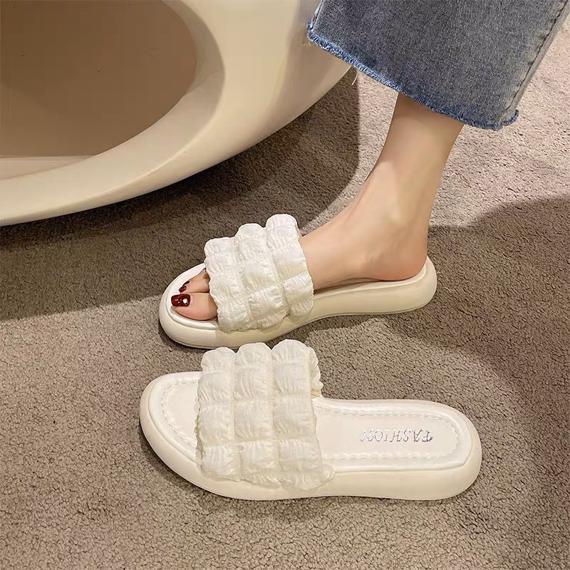 Dép nữ,Dép lê bèo nhúm kẻ ô 2 màu đen, trắng dễ mang mã NMS01