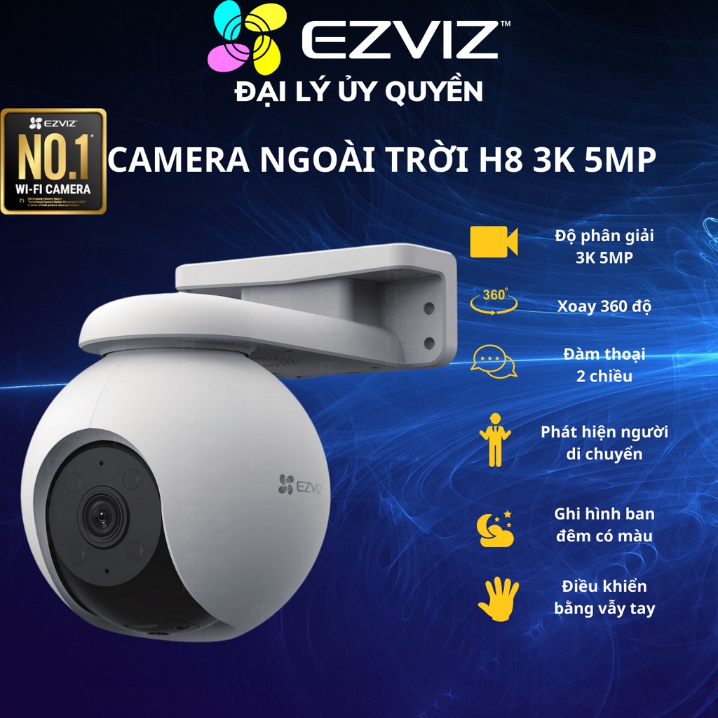 Camera WIFI ngoài trời phiên bản 2022 SIÊU NÉT EZVIZ H8 2K 3K XOAY 360 ĐÀM THOẠI, MÀU ĐÊM