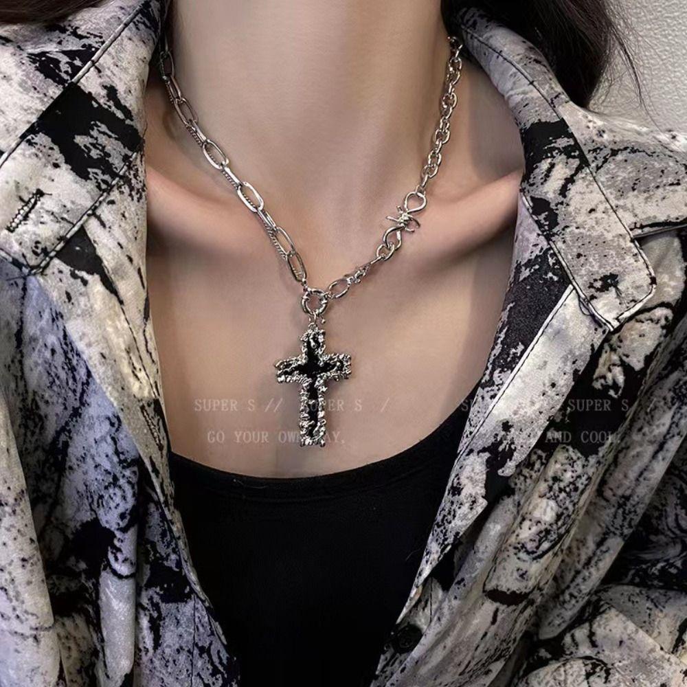 LOMBARD Vòng Cổ Choker Hình Thánh Giá Đính Đá Phong Cách Hàn Quốc Cho Nam