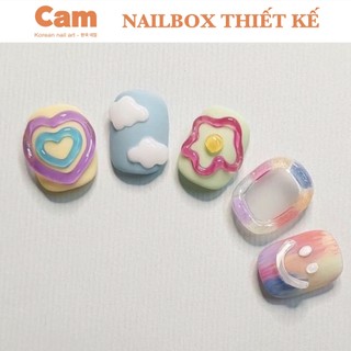 Cam nailbox thiết kế dáng móng tay dài màu hồng thạch gắn charm đá siêu xinh