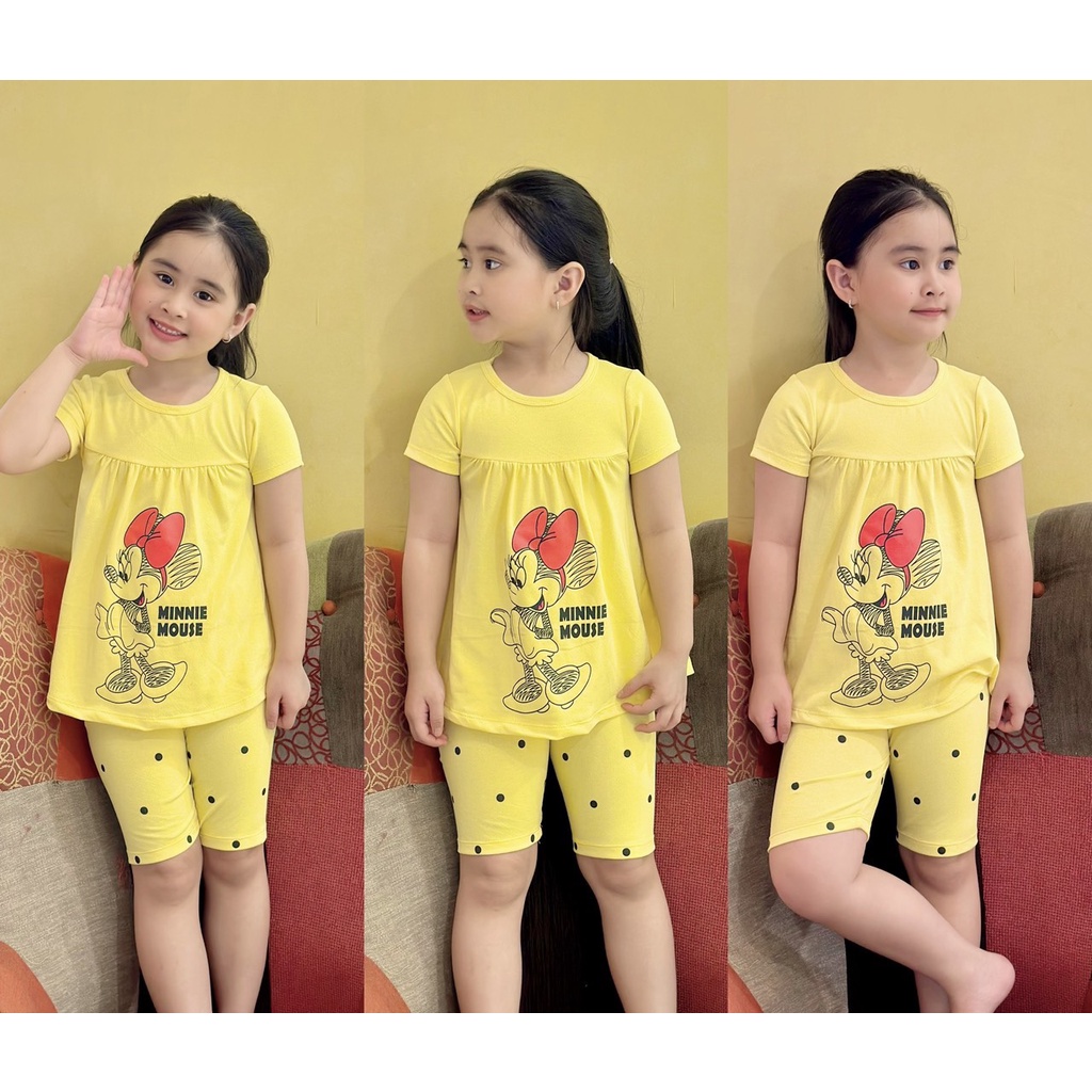 Bộ tay ngắn quần đùi lửng Babydoll thun Cotton 4 chiều cho bé gái size nhí 8-20kg- đồ bộ cho bé - pikakids