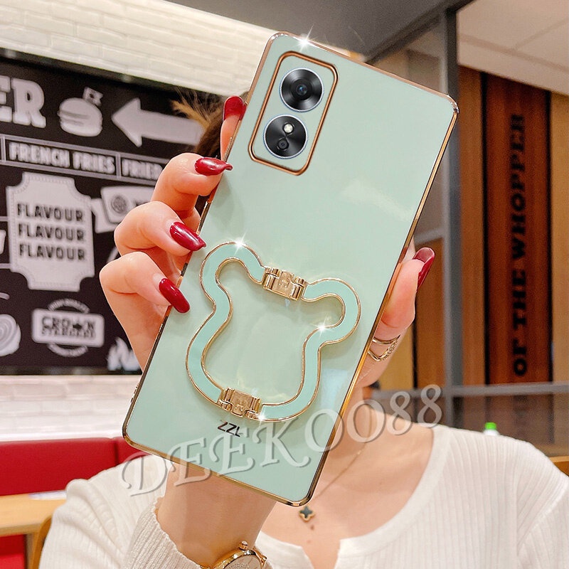 Ốp Điện Thoại Có Giá Đỡ Mạ Điện Hình Gấu Đáng Yêu Cho OPPO Reno8 T 5G 4G Reno 8 8T 2023 Reno8T 2023