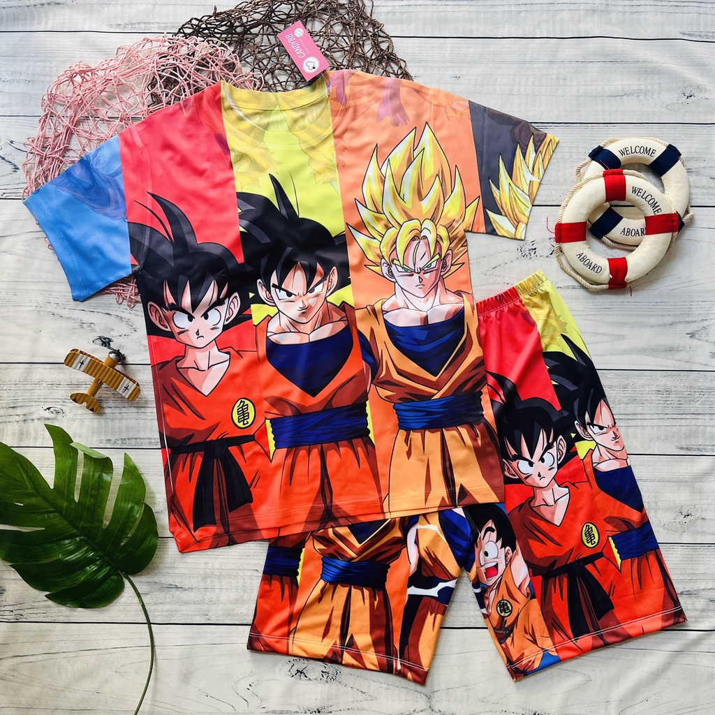 Đồ bộ bé trai, bộ thun lạnh in hình Songoku hoạt hình Dragon Ball  nhiều màu chất đẹp 10kg đến 60kg