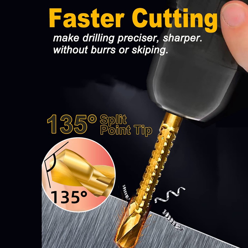 6 gói Mũi xoắn HSS tráng titan , Mũi cắt bên răng cưa 3-8mm Dụng cụ chế biến gỗ cho lỗ gỗ kim loại nhựa