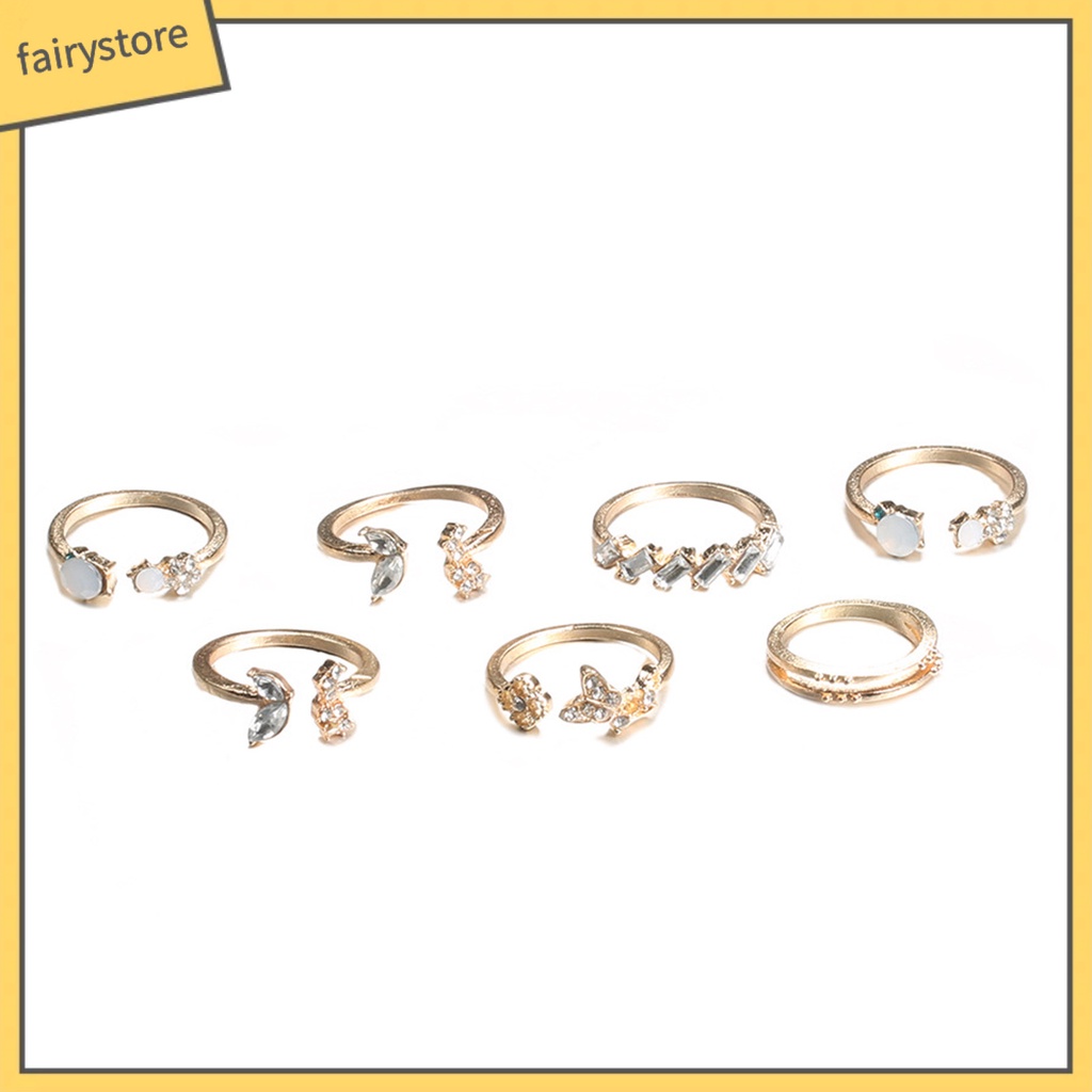 Set 1 / 7 Nhẫn Hở Đính Đá Lấp Lánh Chống Mài Mòn Thời Trang Cho Nữ