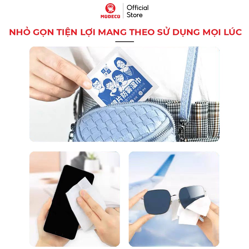 Khăn Lau Kinh Nano Modeco Chống Bám Hơi Nước, Lau Sạch Bụi Bẩn, Khử Khuẩn, Chống Nhờn Trên Mặt Kính - Hộp 100 Khăn