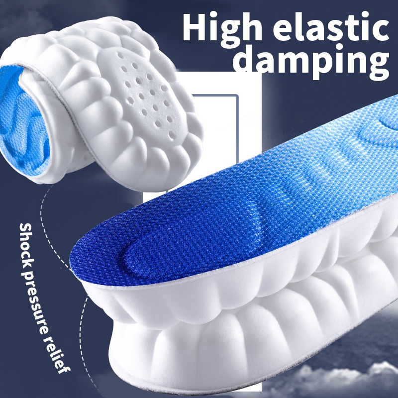 Đế Lót Giày Thể Thao 4D Bằng PU Mềm Mại Co Giãn Thoáng Khí Chống Sốc Hỗ Trợ Giảm Xóc Dành Cho Nam Và Nữ