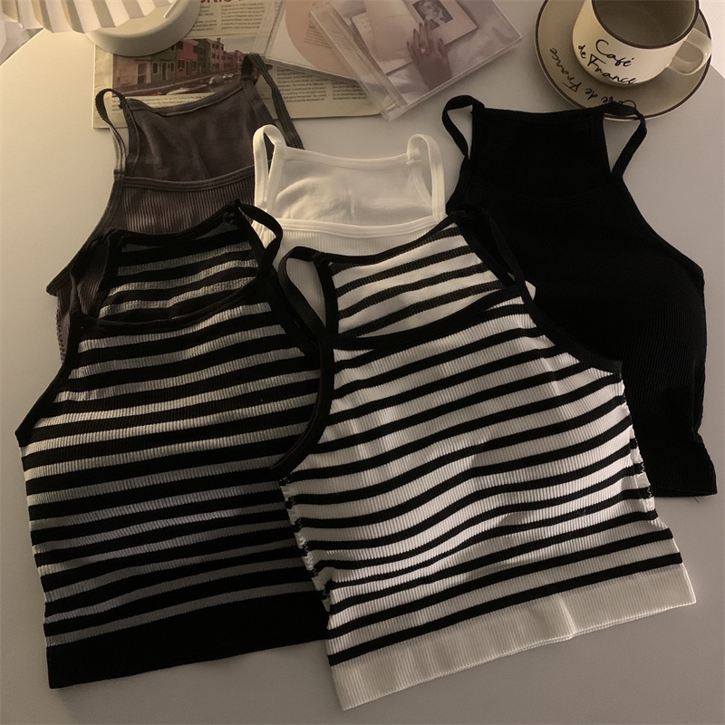 Xiaozhainv Áo Croptop Dệt Kim Kẻ Sọc 3 Màu Sắc Lựa Chọn Phong Cách Hàn Quốc Cho Nữ | BigBuy360 - bigbuy360.vn