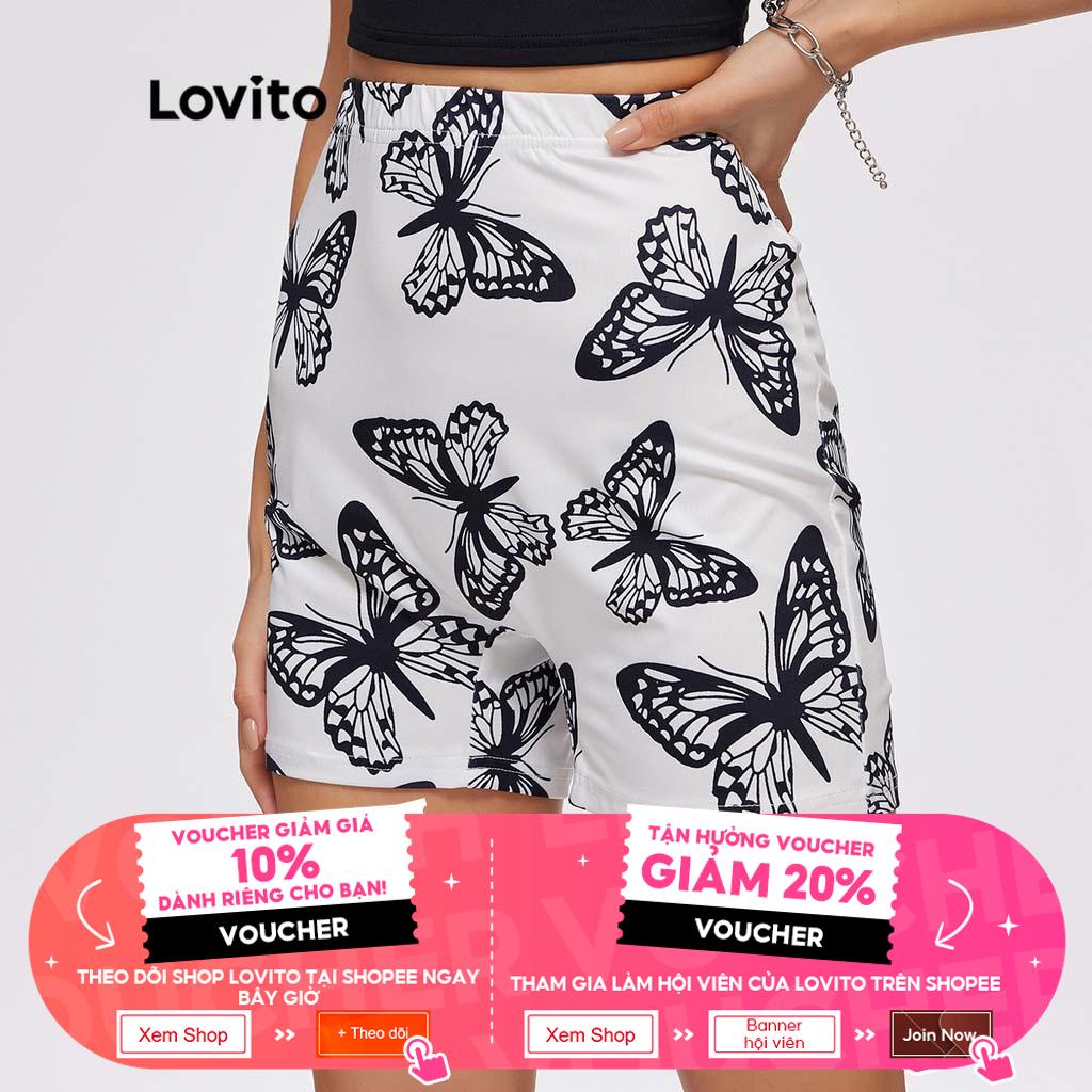 Lovito Quần Short In Hình Bướm Giản Dị L20D1123 (Trắng)
