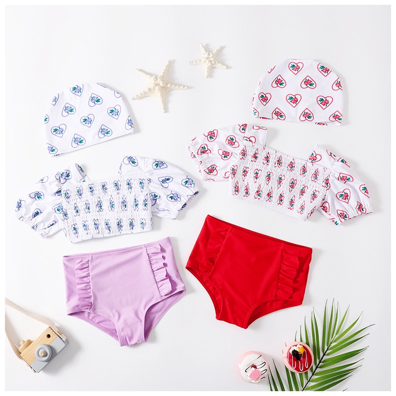 Bộ Đồ Bơi 2 Mảnh Gồm Áo Tay Ngắn + Quần Ngắn Phong Cách Thời Trang Dành Cho Bé Gái