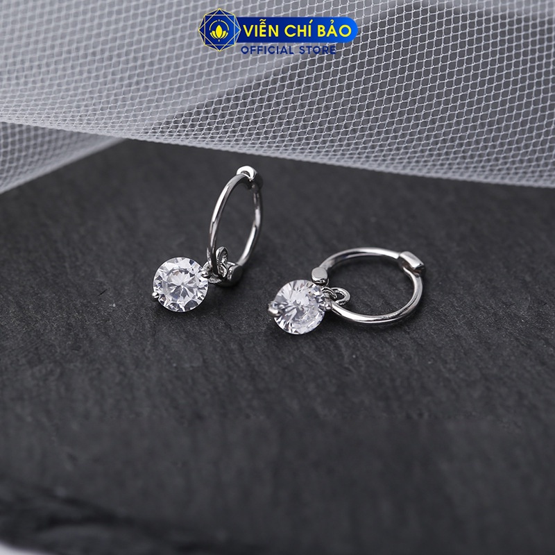 Khuyên tai nữ khóa tròn đá Pha lê chất liệu bạc 925 thời trang phụ kiện trang sức Viễn Chí Bảo B400423X